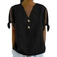 thumbnail image 1 of Women's V Neck Button Short Sleeve Top Cold Shoulder Casual Tee For Daily Wear Spring And Summer T Shirt, 1 of 2