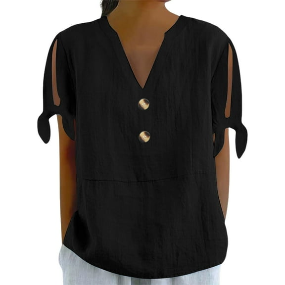 Women's V Neck Button Short Sleeve Top Cold Shoulder Casual Tee For Daily Wear Spring And Summer T Shirt