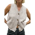 thumbnail image 1 of Women's V Neck Button Up Sleeveless Vest Sweater Knitted Casual Cardigan with Pockets, 1 of 6