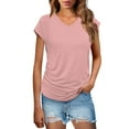 thumbnail image 1 of Women's V Neck Cap Sleeve Top Side Ruched Detail Stretchy Soft Tshirt Feminine Slim Fit Casual Summer Blouse, 1 of 7