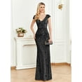 thumbnail image 1 of Women's V-Neck Cap Sleeves Sequin Mermaid Floor-Length Evening Dresses Wedding Guest Dress Bridesmaid Dress, 1 of 2