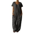 thumbnail image 1 of Women's V Neck Casual Jumpsuit Oversized Pocket Comfortable Loose Fit Solid Color Summer Outfit, 1 of 2