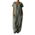 thumbnail image 1 of Women's V Neck Casual Jumpsuit Oversized Pocket Comfortable Loose Fit Solid Color Summer Outfit, 1 of 2