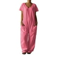 thumbnail image 1 of Women's V Neck Casual Jumpsuit Oversized Pocket Comfortable Loose Fit Solid Color Summer Outfit, 1 of 2