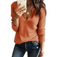 thumbnail image 1 of Women's V Neck Casual Long Sleeve Pullover Sweater Blouses Waffle Knit Henley Tops, 1 of 5