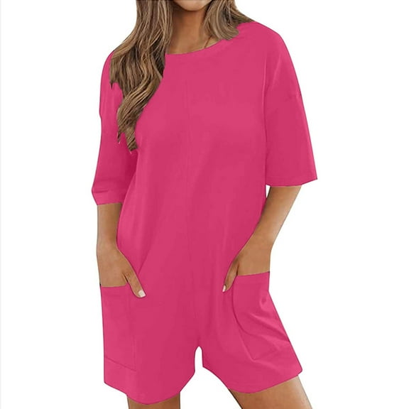 Women's V Neck Casual Short Sleeve Romper Reversible, Oversized Tee Style, Athletic Workout, with Pockets, 60% Polyester 35% [Missing Material] 5% Spandex