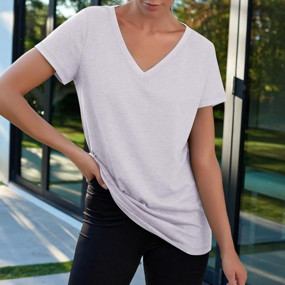 Trendy Women's V Neck Short Sleeve T Shirt for Everyday Style | Casual Tee for Versatile Fashion Needs