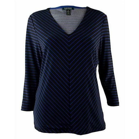 Women's V-Neck Chevron-Print Top (X-Small, Black/Lapis)