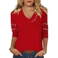 thumbnail image 1 of Women's V-Neck Christmas T-Shirt Winter 3/4 Sleeve Christmas Light Graphic Tees Tops Small, 1 of 1