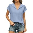 thumbnail image 1 of Women's V-Neck Collared Blouse, Cap Sleeve Casual Top, Breathable Lightweight Shirt for Summer, Vacation, Beach Blue XXL(XXL), 1 of 8