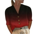 thumbnail image 1 of Women's V Neck Collared Half Sleeve Button Down Work Blouses Casual Loose Fit Basic Cotton Linen Tunic Shirt Top, 1 of 5