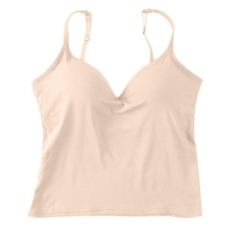 Women's V-Neck Cotton Camisole Tank Top With Built-in Shelf Bra, Stretch  Undershirts Sleeveless Tube Top 