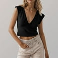 thumbnail image 1 of Women's V Neck Crop Tops Soft Casual Trendy Going Out Tank Top Summer Solid Color Cute Tees Blouses (L, Black), 1 of 7