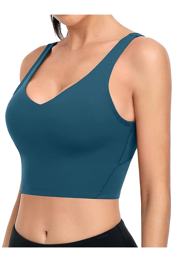 Women's V Neck Cropped Athletic Tank Top Racerback Quick Dry Camisole With Shelf Bra