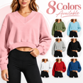 thumbnail image 1 of Women's V-Neck Cropped Sweatshirt, Pullover Long Sleeve Sports Training Tops, Fall Outdoor Loose Fits Tops, 1 of 6
