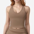 thumbnail image 1 of Women's V-Neck Cropped Tank Top with Racer-Inspired Straps and Smooth Contour Fit for Activewear - Medium, Beige, 1 of 6