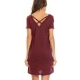 thumbnail image 1 of Women?s V-Neck Cross Back Pocket T-Shirt Swing Dress (Burgundy, Medium), 1 of 3