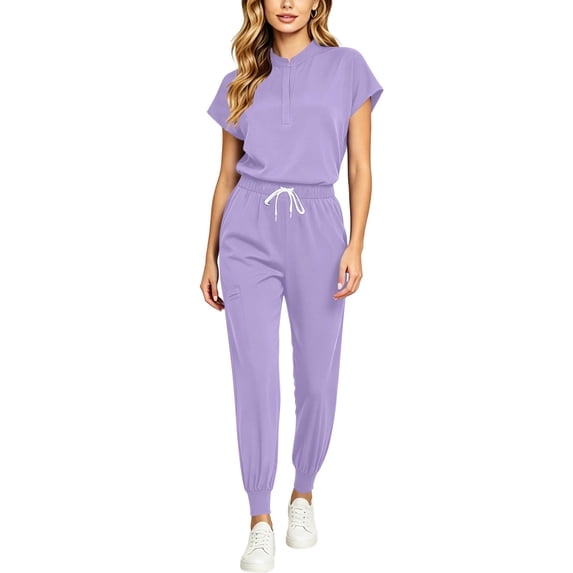 Women's V Neck Dolman Sleeve Scrub Set, Stretch Medical Uniform Top Jogger Pants Nursing Workwear Two Piece Outfit Purple-A S(S)