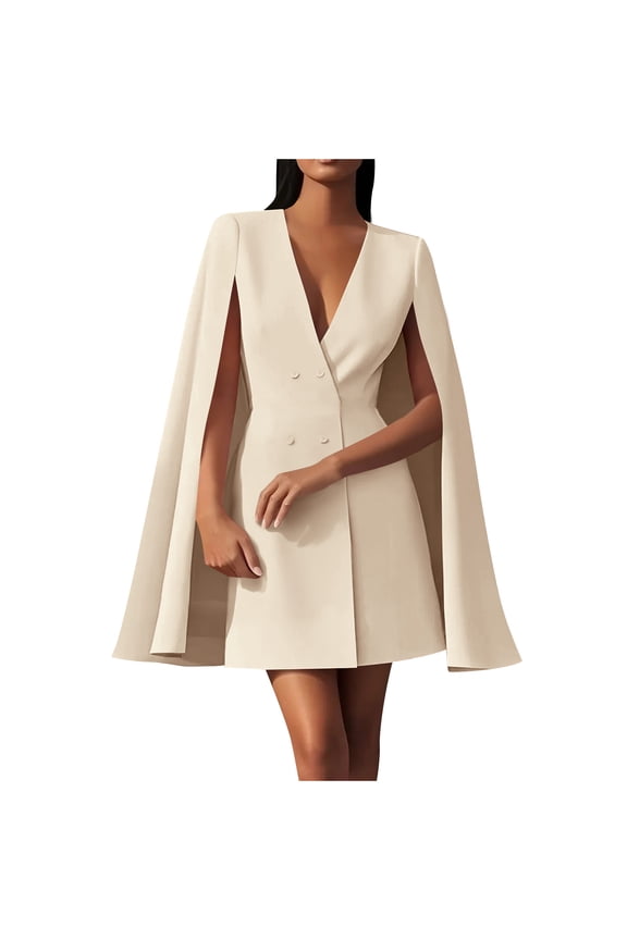 Women's V Neck Double Breasted Cape Blazer Dresses Split Sleeve Elegant Blazer Mini Dress
