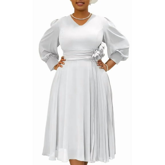 Women's V Neck Dress Bridesmaid Dresses Pleated Formal A-Line Wedding Dresses