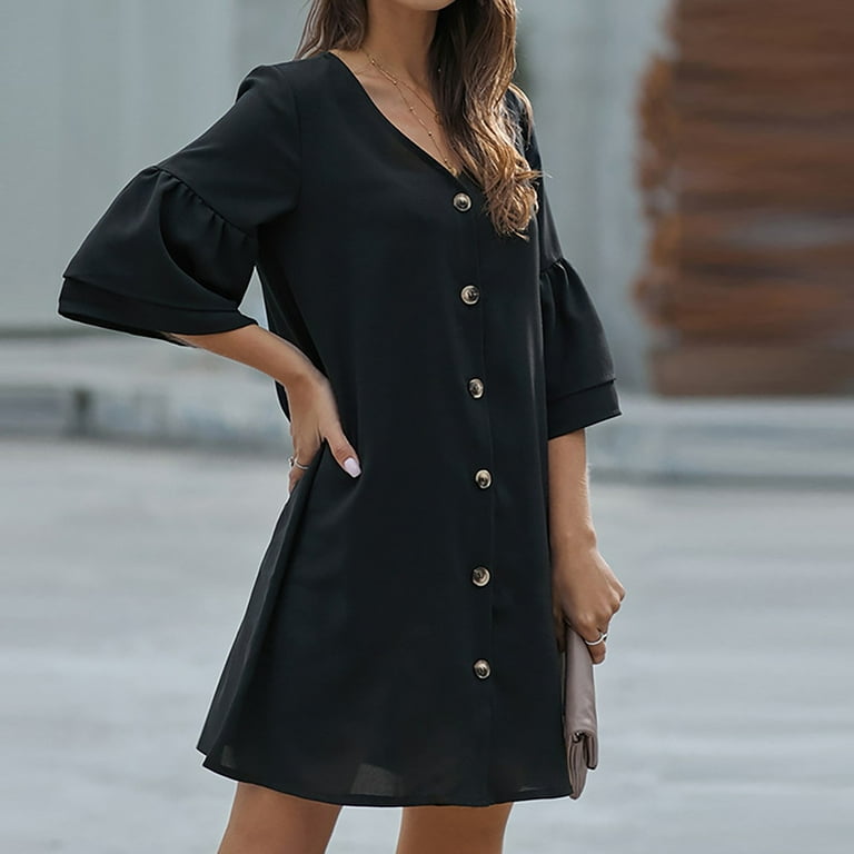 Women s V Neck Dress Elastic Waist Dress Casual Summer Dress For Ladies Flowy Swing Dress Loose Fit Ruffle Dress With Belt Solid Color Maxi Dress
