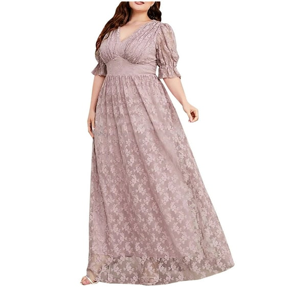 ZQUUVOU Women's V Neck Dresses With Sleeves Chiffon A Line Formal Dress Long With Slit Pink