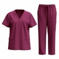 thumbnail image 1 of Women's V-Neck Elastic Waist Pocket Pants for Work Uniforms, 1 of 2
