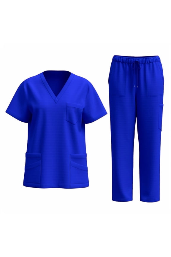Women's V-Neck Elastic Waist Pocket Pants for Work Uniforms