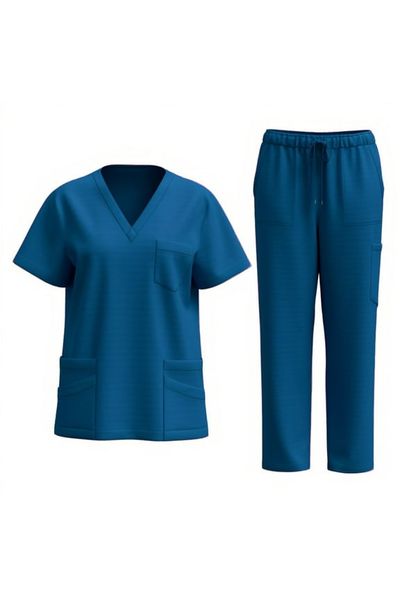 Women's V-Neck Elastic Waist Pocket Pants for Work Uniforms