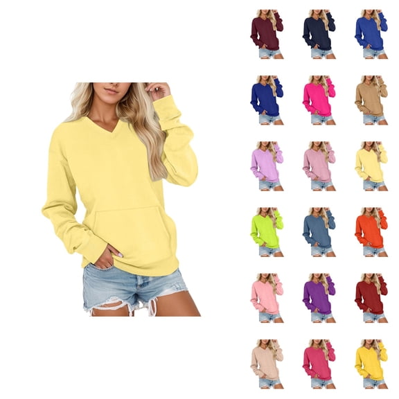 Women's V Neck Sweatshirt, Soft Long Sleeve Casual Pullover with Pockets, Oversized Loose Fit Comfortable Winter Top for Fall and Daily Wear