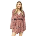 thumbnail image 1 of Women's V Neck Floral Backless Playsuit Long Sleeve Romper Jumpsuit, Pink, Medium, 1 of 6