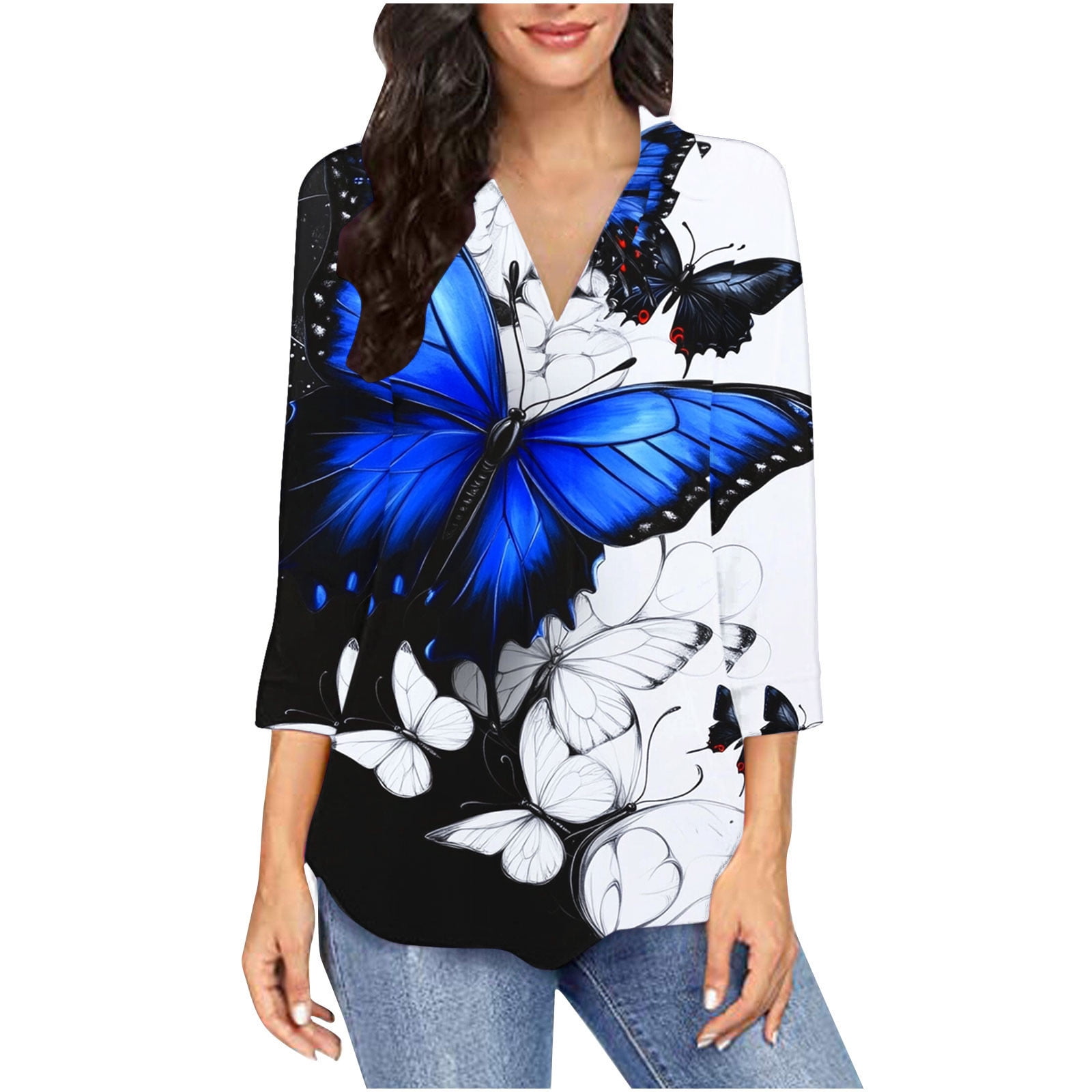Casual Colorful Floral Print V Neck Top