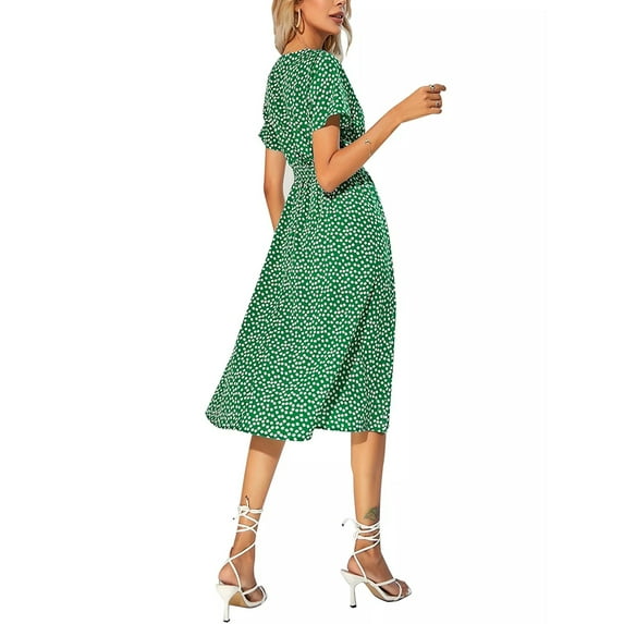 Women's V Neck Floral Short Sleeve Midi Dress Women's Beach Sundress