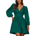 thumbnail image 1 of Women's V Neck Flounce Dress - Elegant Ruffle Details, Polyester Fabric, Layering with Leggings, Spring/Fall Casual to Semi-Formal, 1 of 4