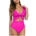 thumbnail image 1 of Women's V Neck Flounce One Piece Swimsuit Ladies Sexy Padded Monokini Lace Up Cutout Bathing Suit Beachwear, 1 of 5