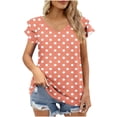 thumbnail image 1 of Women's V-Neck Flounce Sleeve Blouse Short Sleeve Ombre Top with Ruffle Detail Gradient Print Casual Spring Summer Shirt, 1 of 5