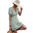 thumbnail image 1 of Women's V-Neck Flutter Sleeve Mini Dress with Ruffle Trim and Smocked Bodice Polyester 100% Lightweight Everyday Dress, 1 of 12