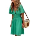 thumbnail image 1 of Women's V-Neck Flutter Sleeve Summer Dress 100% Polyester Ruched Silhouette Lightweight Breathable Machine Wash Cold, 1 of 4