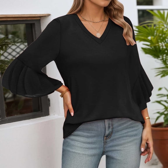 Women's V Neck Flutter Sleeve T Shirt Casual Comfortable Blouse For Daily Vacation Wear With Jeans Spring Summer Fall Shirts Women Casual Womens Short Sleeve Athletic Tops Womens Short Sleeve T Shirt