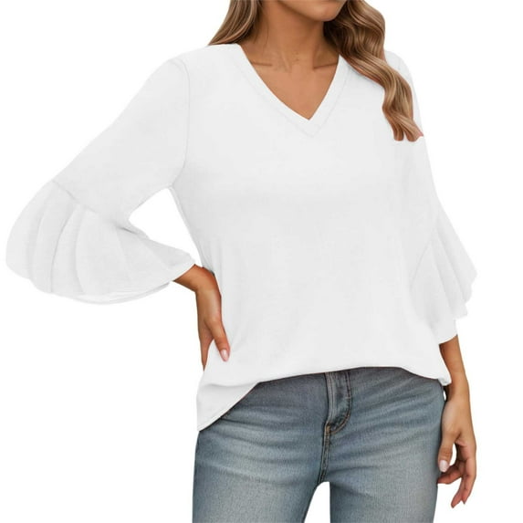 Women's V Neck Flutter Sleeve T Shirt Casual Comfortable Blouse For Daily Vacation Wear With Jeans Spring Summer Fall