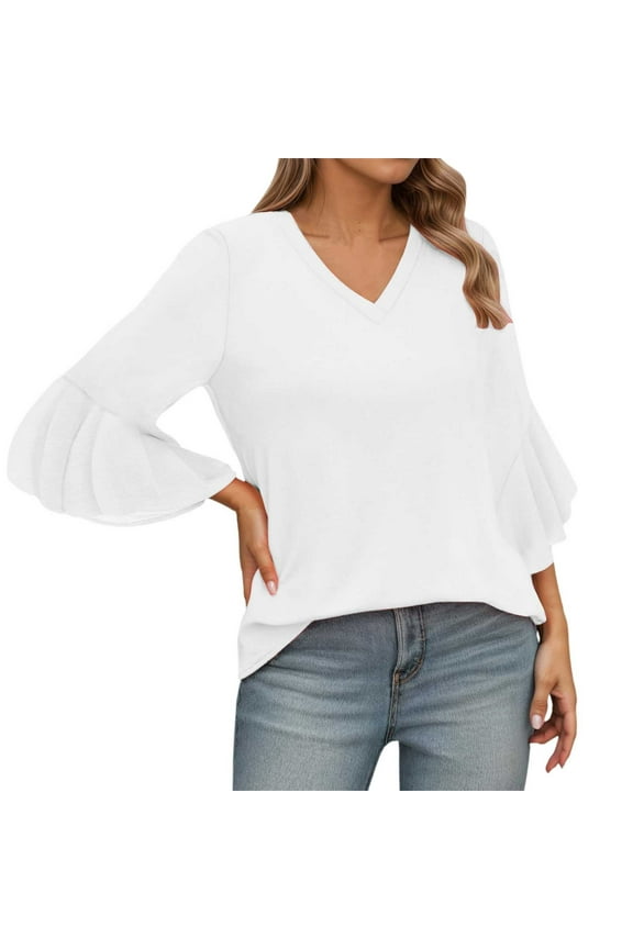 Women's V Neck Flutter Sleeve T Shirt Casual Comfortable Blouse For Daily Vacation Wear With Jeans Spring Summer Fall