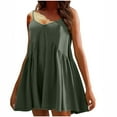 thumbnail image 1 of DailyTrove Women's V-Neck Fringe Trim Mini Dress, Short Sleeve, Boho Beach & Festival Look, Lightweight Linen Blend, Solid Color, 1 of 5