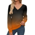thumbnail image 1 of Women's V-Neck Gradient Long Sleeve Button Cuff Casual Pullover Sweater Soft Knit Ombre Top for Fall and Winter, 1 of 5