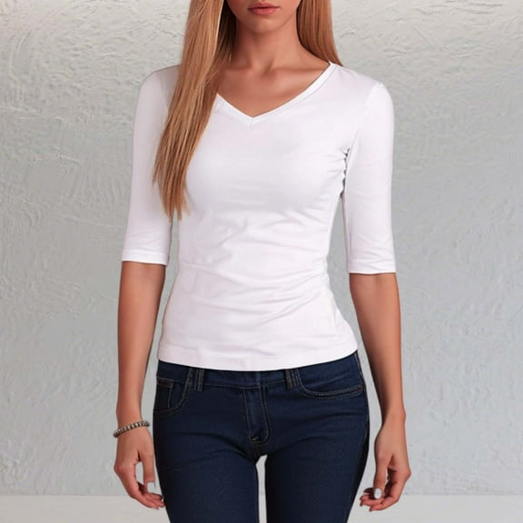 Women's V-Neck Half Sleeve Casual T-Shirt Soft Comfortable Basic Top for Everyday Wear Stylish Relaxed Fit