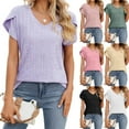 thumbnail image 1 of Women’s V Neck Hollow Out Short Sleeve T Shirt, Solid Color Casual Top with Breathable Fabric, Lightweight Loose Fit Summer Everyday Wear for Daily Outfits, Black, M, 1 of 5
