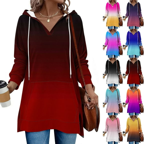 Women's V Neck Hooded Blouse Tops Shirts Tunics Long Sleeve Loose Fit Floral Print Casual Daily Wear Work Office Vacation Travel Fashion Essential Gift for Women | CSEONE,Light Blue L