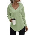 thumbnail image 1 of Women's V Neck Hoodies Long Sleeve Sweatshirt Drawstring Pullover Tops with Pocket, 1 of 7