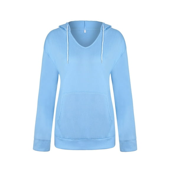 Women's V-Neck Hoodies Sweatshirt Casual Long Sleeve Pullover Tops Fashion Lightweight Sweatshirt Blouses with Pocket