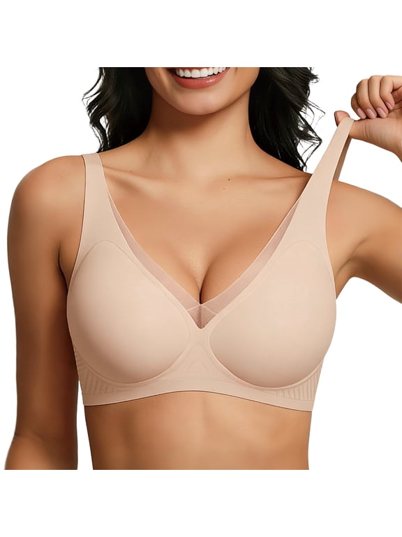 Jelly Bras for Women, Full Coverage Wireless Seamless Bra with Cooling Mesh Trim, Supportive Jelly Strips Smooth Back Fit for Daily & Sleep, M-3XL