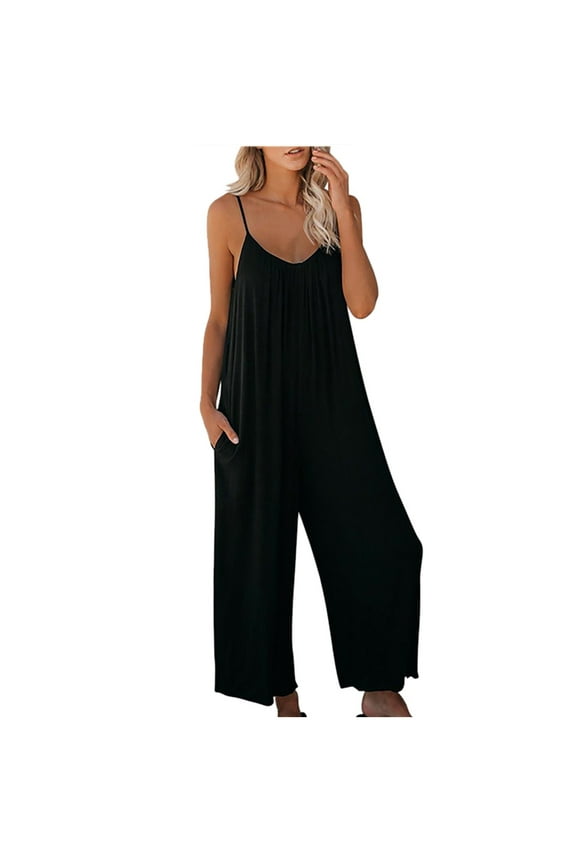 Women's V Neck Jumper Harem Jumpsuit Romper,Baggy One Piece Overalls Summer Casual Solid Beach Yoga Wide Leg Playsuit